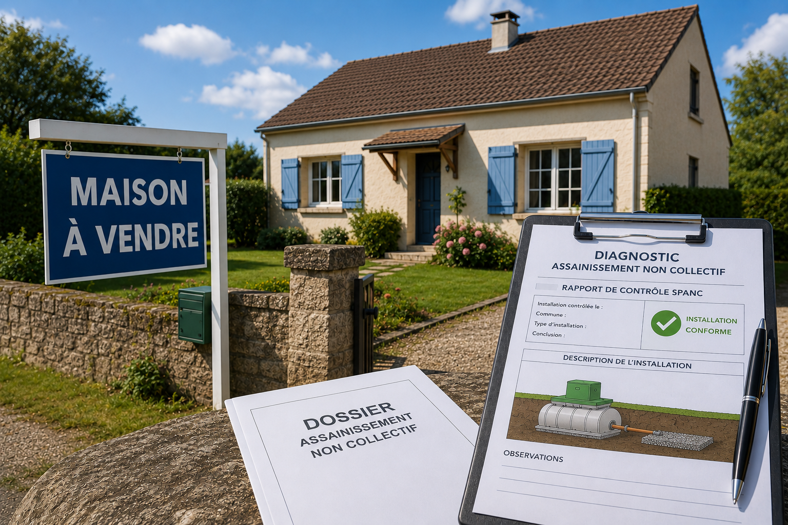 Maison à vendre avec rapport de diagnostic assainissement non collectif et contrôle SPANC